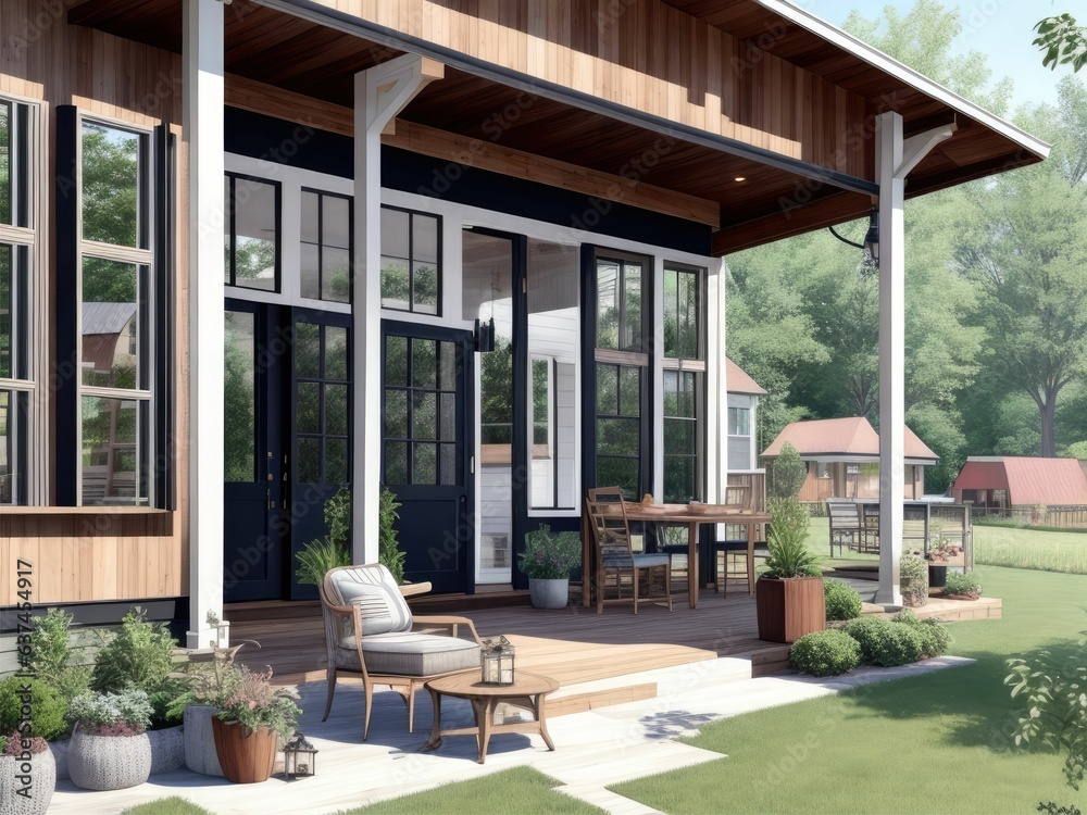 Modern farmhouse with porch and beau