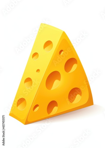 Piece of cheese isolated on white background. Top view. Generative AI.
