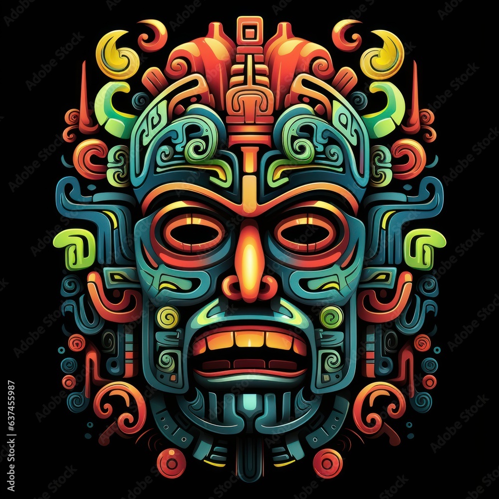 A neon toxic totem with a retro-inspired shirt design that incorporates bold lines, vibrant colors, and abstract psychedelic shapes