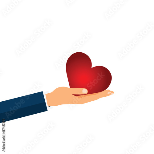 Hand of a man holding a red heart 