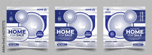 Real estate square social media post or Modern home sale property promotion web banner template bundle. Editable modern house banner layout set