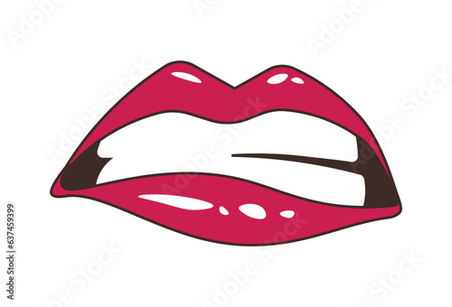 Clamped, disgruntled lips of a girl, lowered corners of her mouth. Vector illustration of sexy woman's glossy lips. Isolated