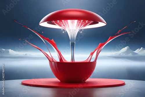the product display stand and red water splashing on background.3D rendering