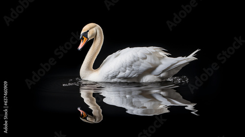 Beautiful white swan on a dark background, soft light.