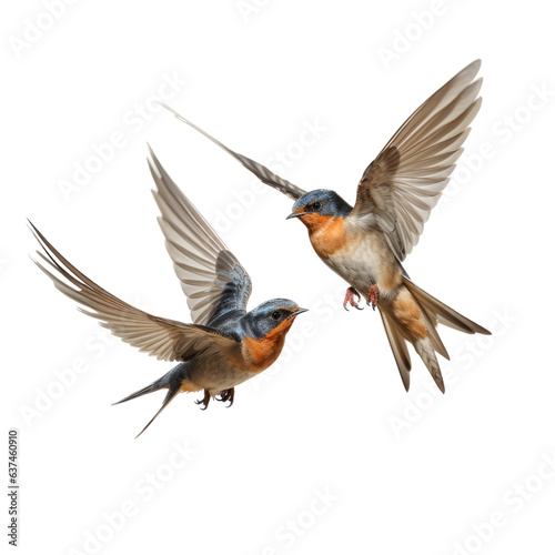two Barn Swallows in-flight in a Nature-themed, photorealistic illustration in a transparent PNG, cutout, and isolated. Generative ai © Purple Penguin GFX