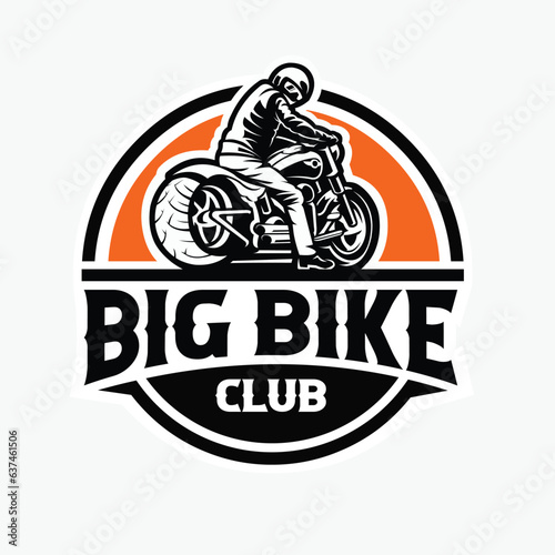 Big bike biker circle emblem vector art illustration isolated