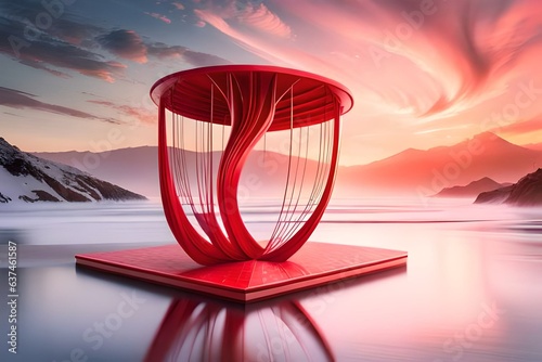 the product display stand and red water splashing on background.3D rendering