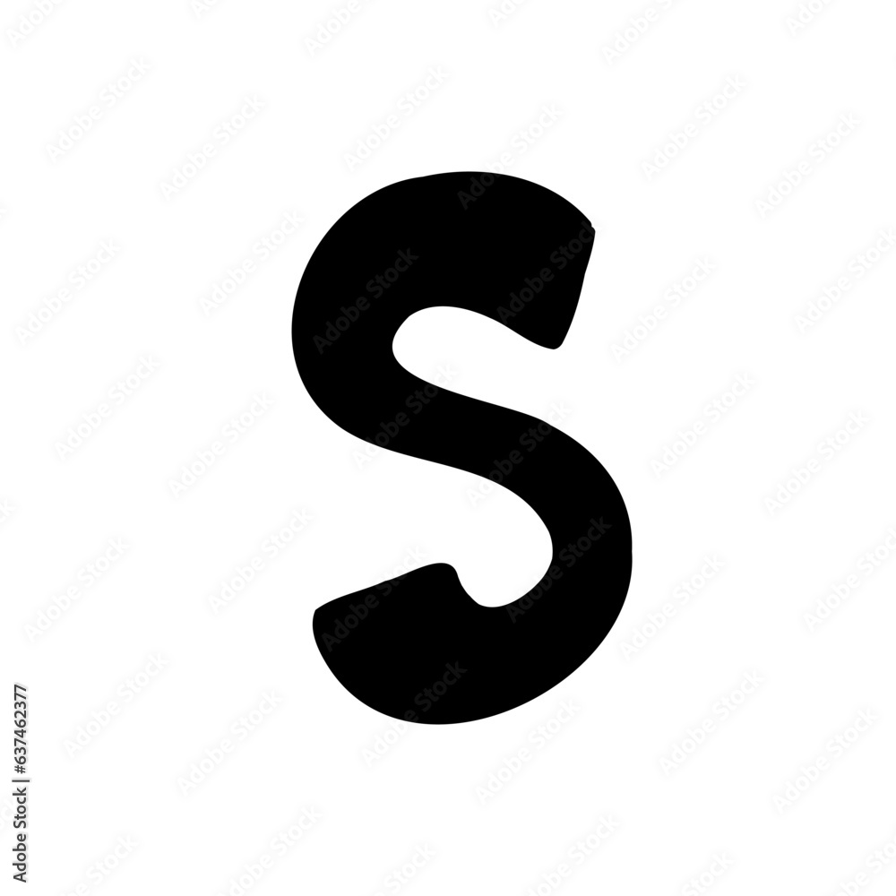 Bold S letter latin english in doodle hand drawn style isolated on white background. For logo, presentation, branding, education, font, signboard, lettering. Bold S letter latin english in doodle hand drawn style isolated on white background. For logo, presentation, branding, education, font, signboard, lettering.