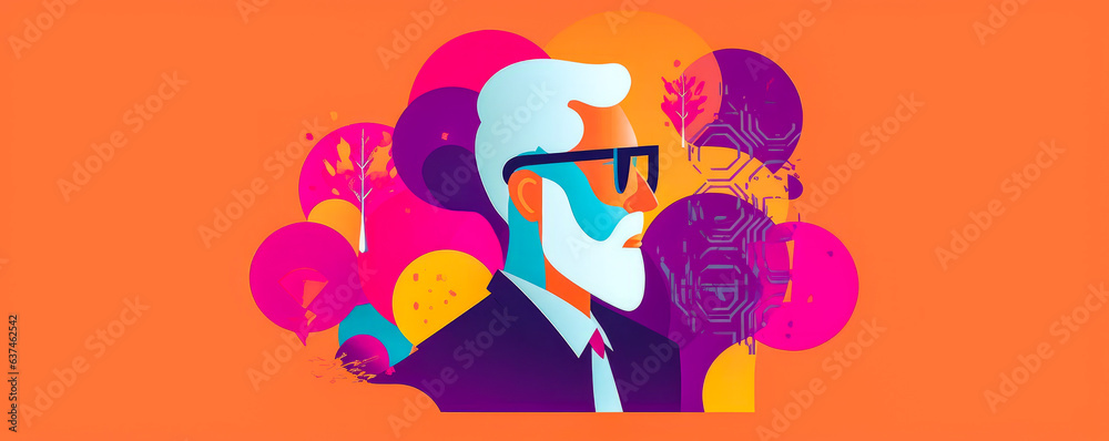 Emotive Alzheimer's disease illustration, crafted in flat design style with ample copy space. Embrace the compelling details and vibrant colors, ideal for health awareness campaigns.