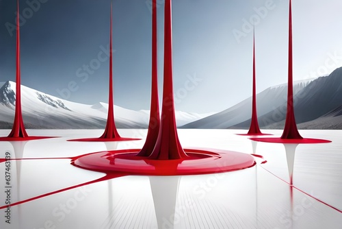 Red ink dripping circles on the ground of a rotating white object