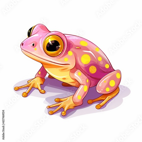 Pink frog with yellow dot skin pattern sitting  Hand-drawn cartoon Illustration isolated on white background.
