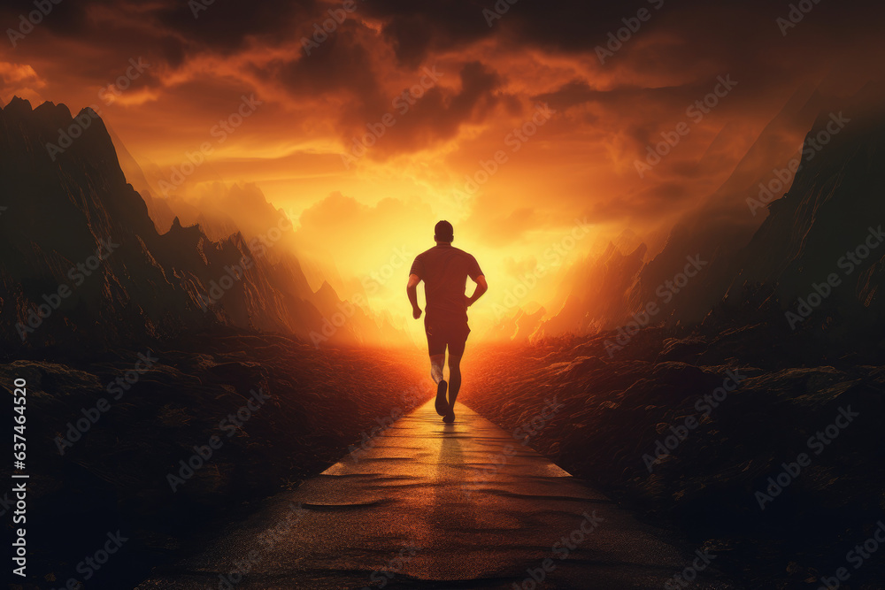 Determined Runner in Dramatic Sunset