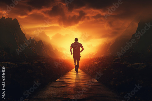 Determined Runner in Dramatic Sunset