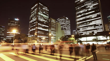 Time lapse photography of fast moving and busy people in city at night