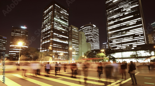 Fototapeta Naklejka Na Ścianę i Meble -  Time lapse photography of fast moving and busy people in city at night