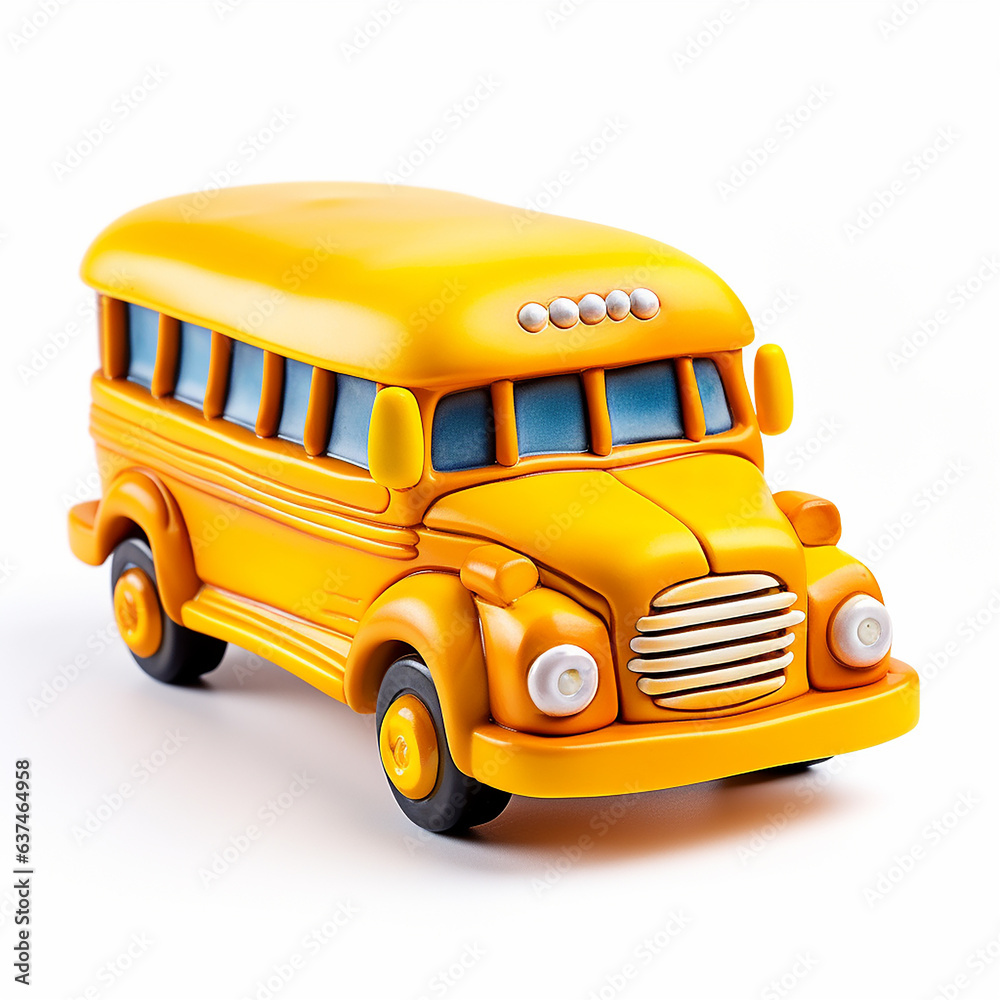 3d illustration, cute yellow school bus. plasticine style 3d illustration, cute yellow school bus. plasticine style