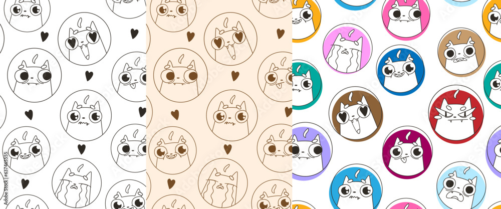 Pattern set cute cats.Emoji animals pattern