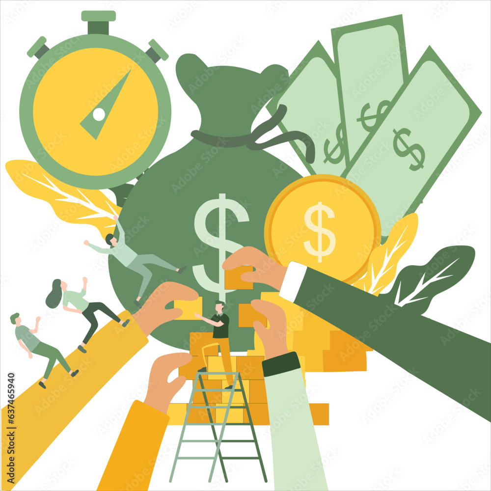 Vector illustration about employee productivity, time value of money ...