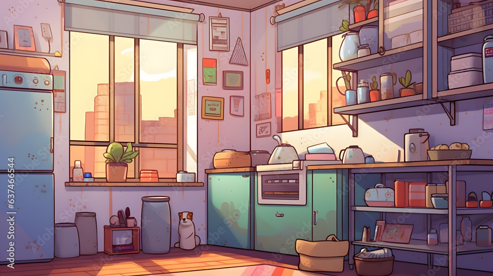 kitchen with open window anime style Made with Generative AI kitchen with open window anime style Made with Generative AI