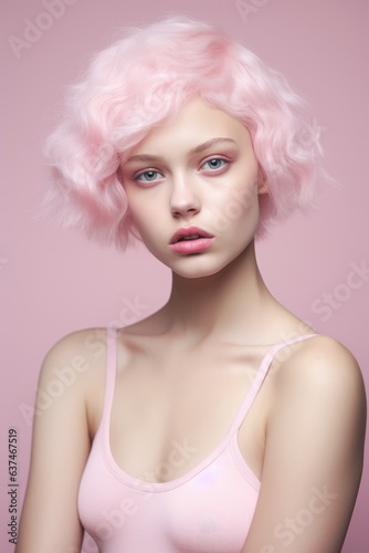 Attractive barbie style woman in pink clothes , AI Generated