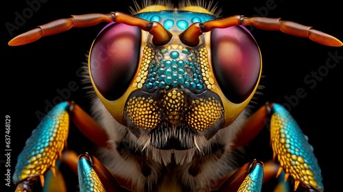 A magnified view of a fly with astounding clarity. AI generative.