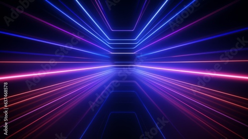abstract futuristic background with purple and blue glowing neon moving high speed wave lines. AI generative.