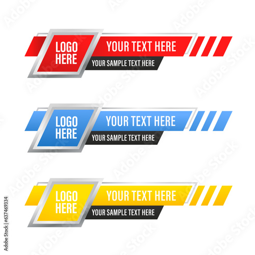 Set of Lower third vector design with black, red, yellow, blue, color overlay strip text video. breaking News, sport, live Lower Thirds Pack. Vector illustration