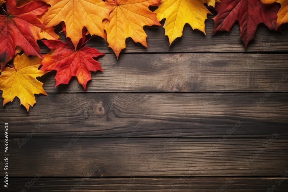Autumn leaves on a wooden background Autumn leaves on a wooden background