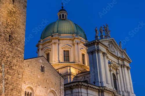 cathedral in the historical center of brescia by night