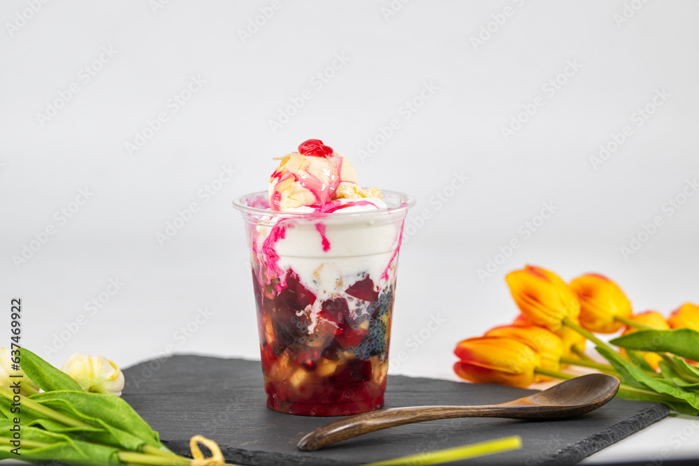 Royal rainbow colour faluda, favourite Indian dessert served with various flavour ice cream and dry fruits , nuts and fresh fruits. Royal Special Faluda..