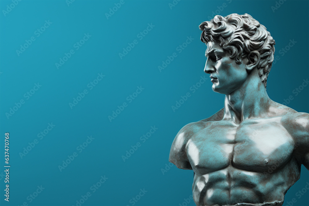Naklejka premium Bronze statue on a blue background