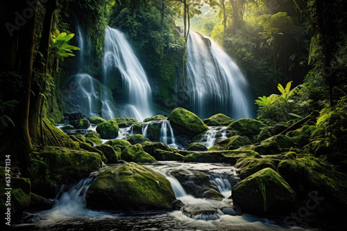 Majestic Waterfall Cascading in Lush Rainforest