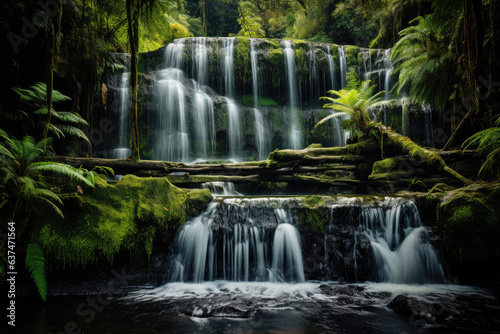 Majestic Waterfall Cascading in Lush Rainforest