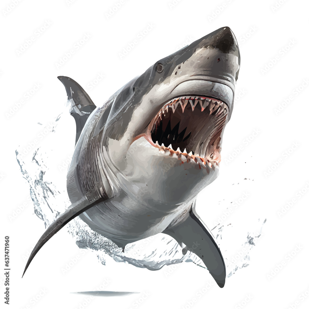 Vector image of a ferocious great white shark on a white background