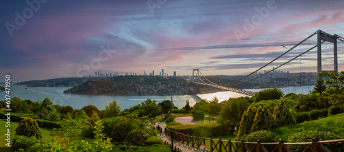 Fatih Sultan Mehmet Bridge view from Otagtepe Park in Istanbul photo