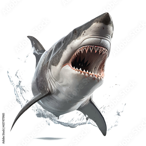 Vector image of a ferocious great white shark on a white background