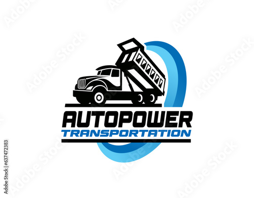 Dump trucking company logo design. Tipper truck logo vector isolated. Ready made logo template set vector isolated