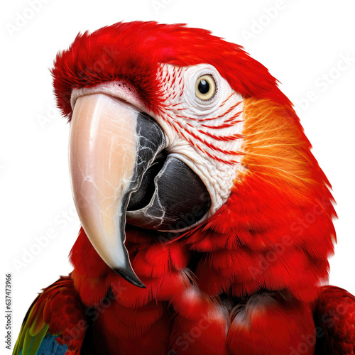 Scarlet Macaw portrait in a 3/4 view as a transparent PNG Nature-themed, photorealistic illustration. Generative ai