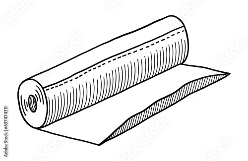 BLACK VECTOR ISOLATED ON A WHITE BACKGROUND DOODLE ILLUSTRATION OF A ROLL OF CELLOPHANE BAGS