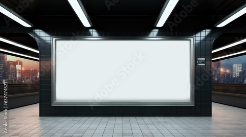 A blank billboard in a subway station. Digital image. Billboard mockup.