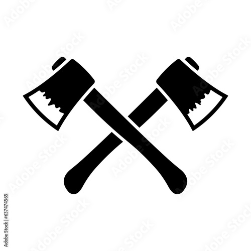 Crossed axes icon. Black silhouette. Front side view. Vector simple flat graphic illustration. Isolated object on a white background. Isolate.