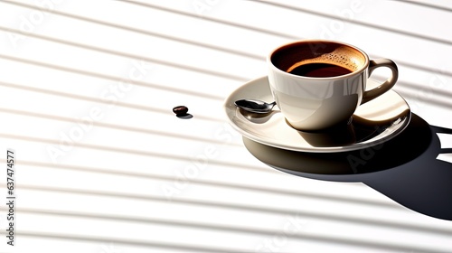 The coffee on the table is taken from a side angle with a white background, generated by ai