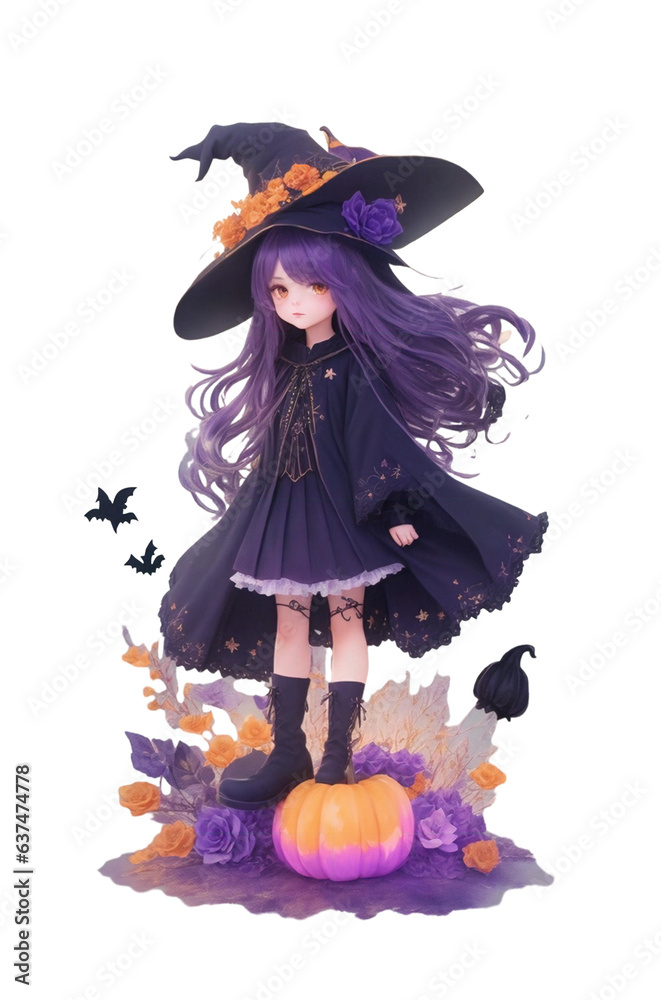 3D Cute Witch Girl, Halloween concept, PNG Clipart