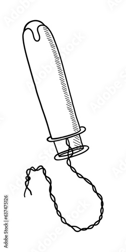 VECTOR ISOLATED ON A WHITE BACKGROUND DOODLE ILLUSTRATION OF A VAGINAL TAMPON WITH AN APPLICATOR