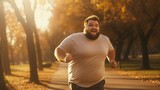 Overweight fitness man run outdoor, weight loss