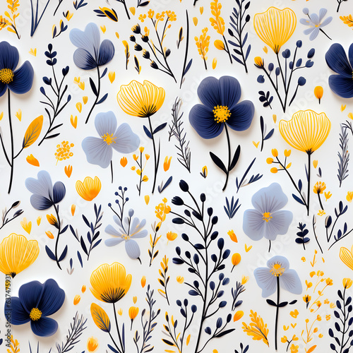 Elegant vintage floral wallpaper pattern Romantic retro illustration in blue and white Blue mini flower pattern Cute modern floral print for elegant paper design Delicate floral illustration in vintag