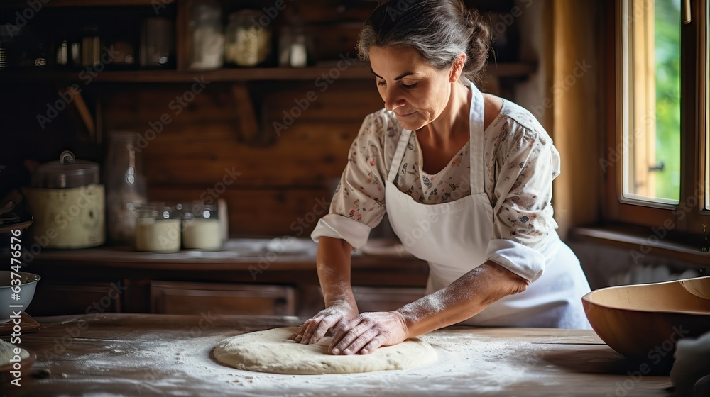 Woman cook in the old wooden kitchen