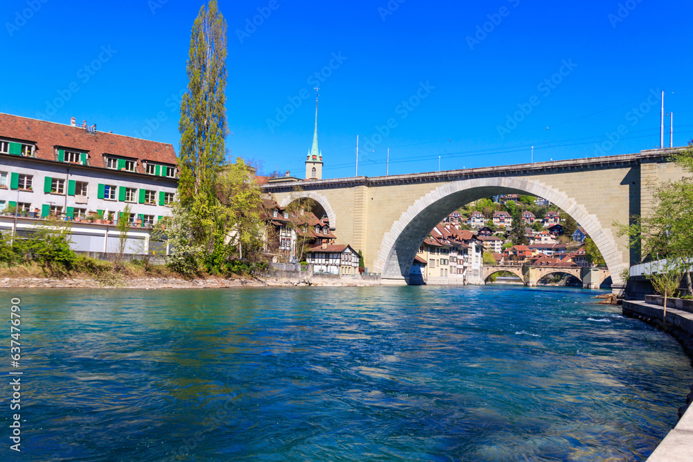 Bridge along the Aare river in historical old town of Bern, Switzerland