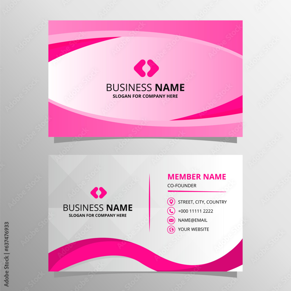 Fototapeta premium Modern Pink Business Card With Curved Shapes