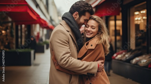 Couple lover hugging together on the street
